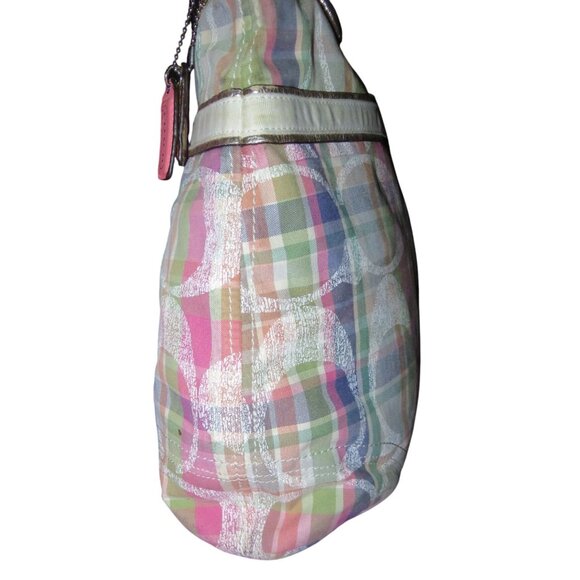 Coach 2012 Poppy Madras Plaid Pattern canvas & leather sequined tote satchel Bag - Picture 4 of 12